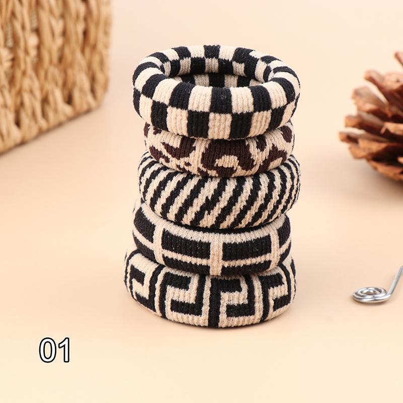 

5 шт. Черно-белые винтажные резинки-гумки Большие резинки Эластичные бесшовные резинки для хвоста Девушка Женщина Резинка для волос Веревка