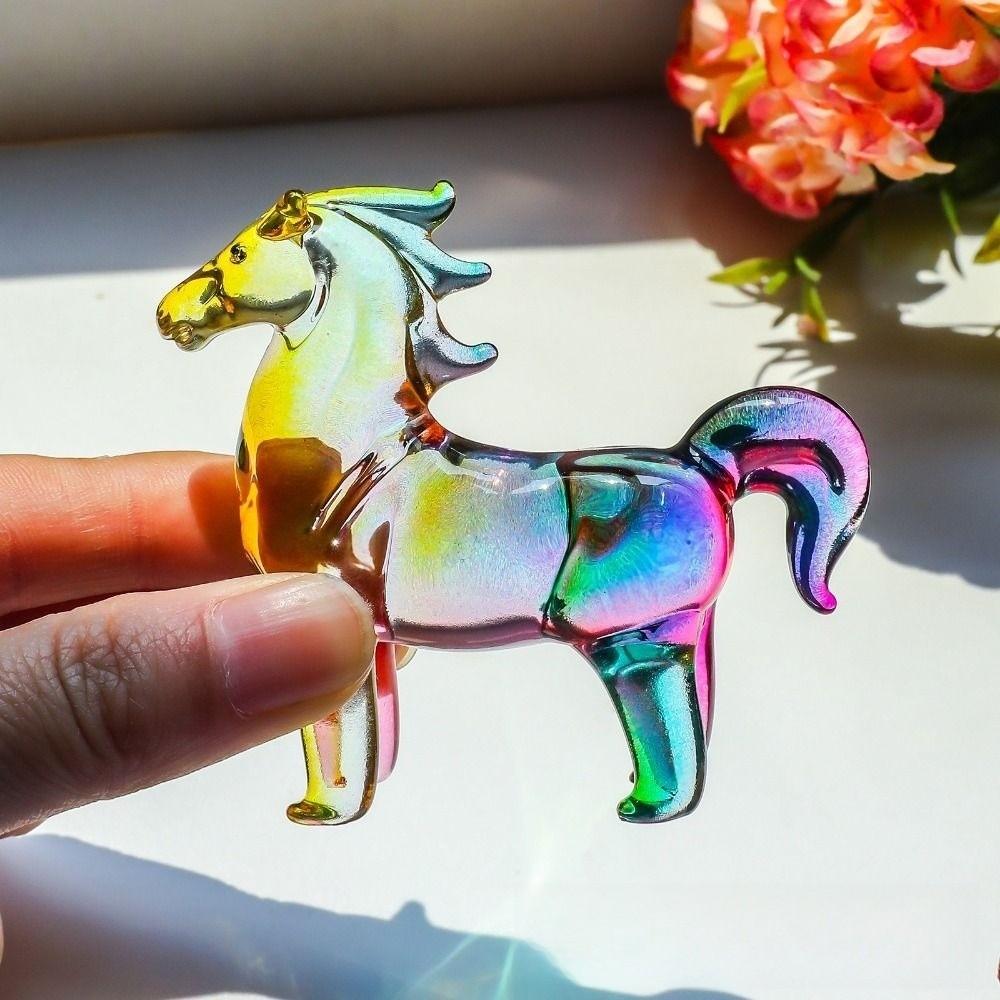 Colorful Decorative Crystal Horse Statue Glass Animal Sculpture  Office Decoration