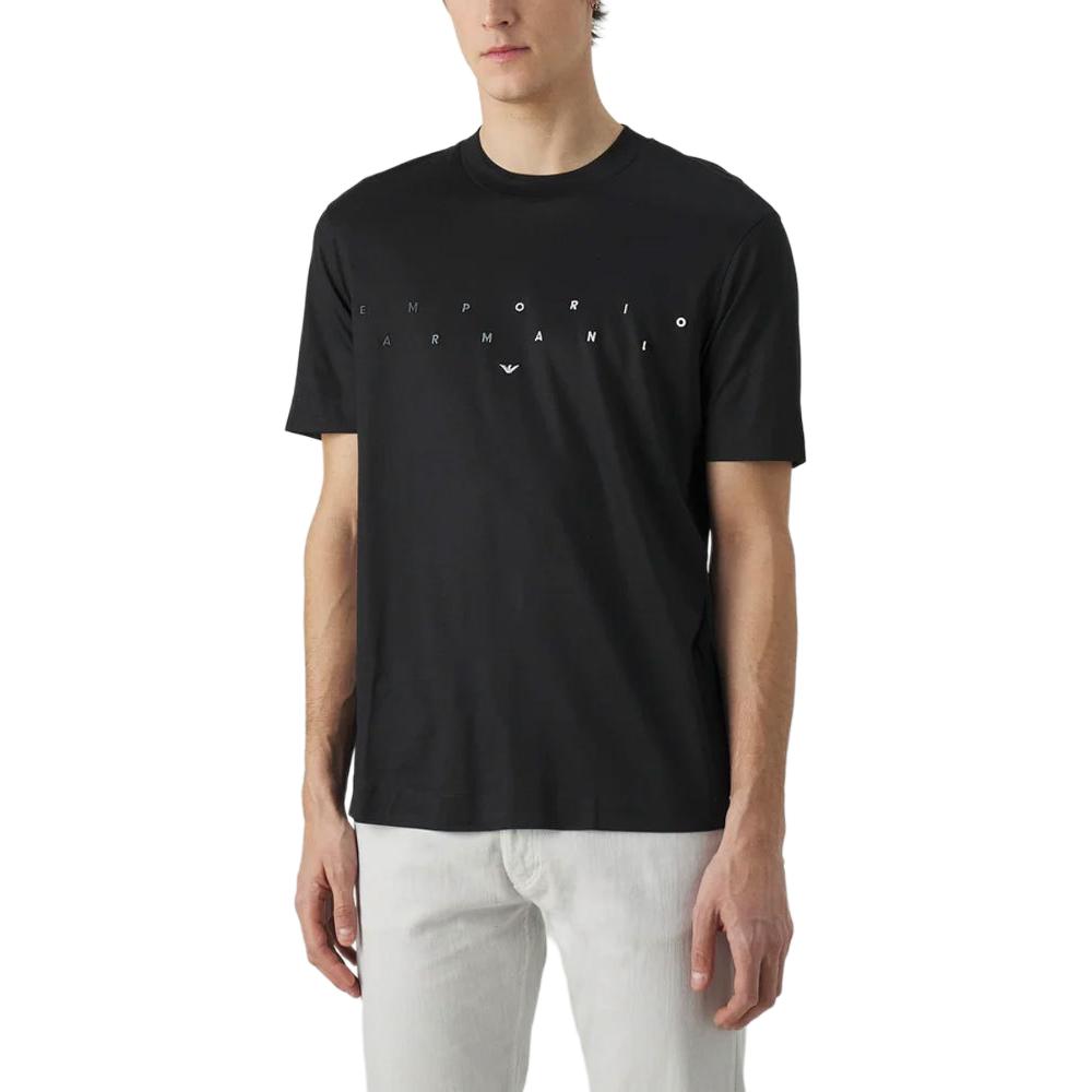 Emporio Armani Logo Letter Embroidered Round Neck Short Sleeve T-Shirt Men Tops Black Navy-Blue 3D1TA2-1JUVZ-09R3