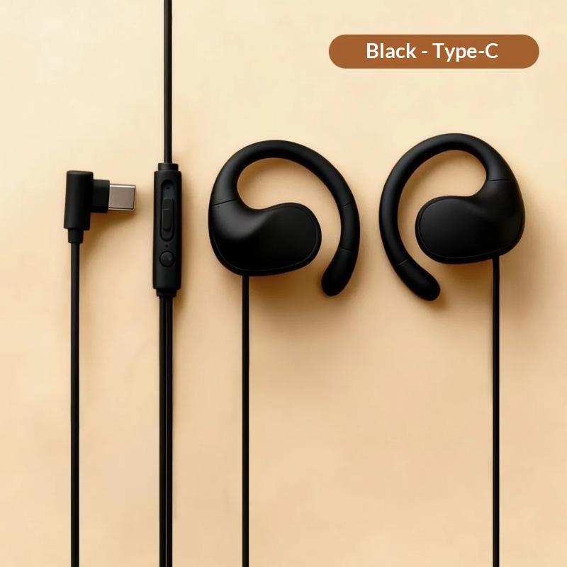 Wired Control Type C 3.5Mm Headphones Ear Hook 9D Surround Sound Bass Earbuds Sports Gaming Headset Earphones