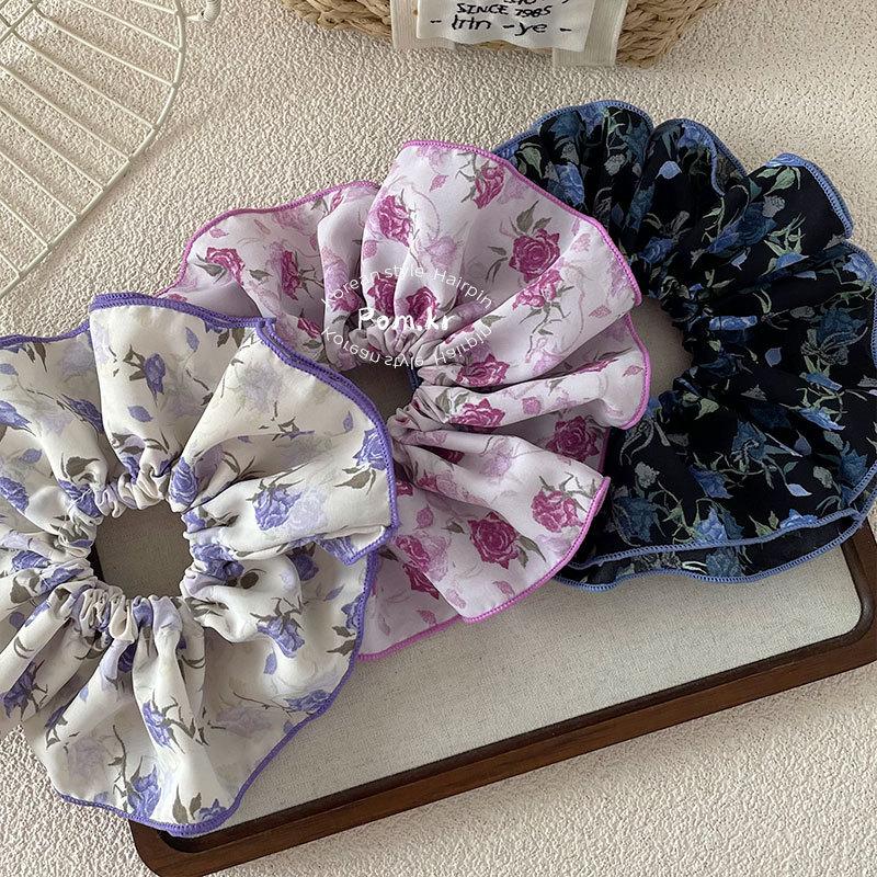 Spring 2025 Korean Floral Scrunchie for Girls - High Elasticity Bun Hair Tie