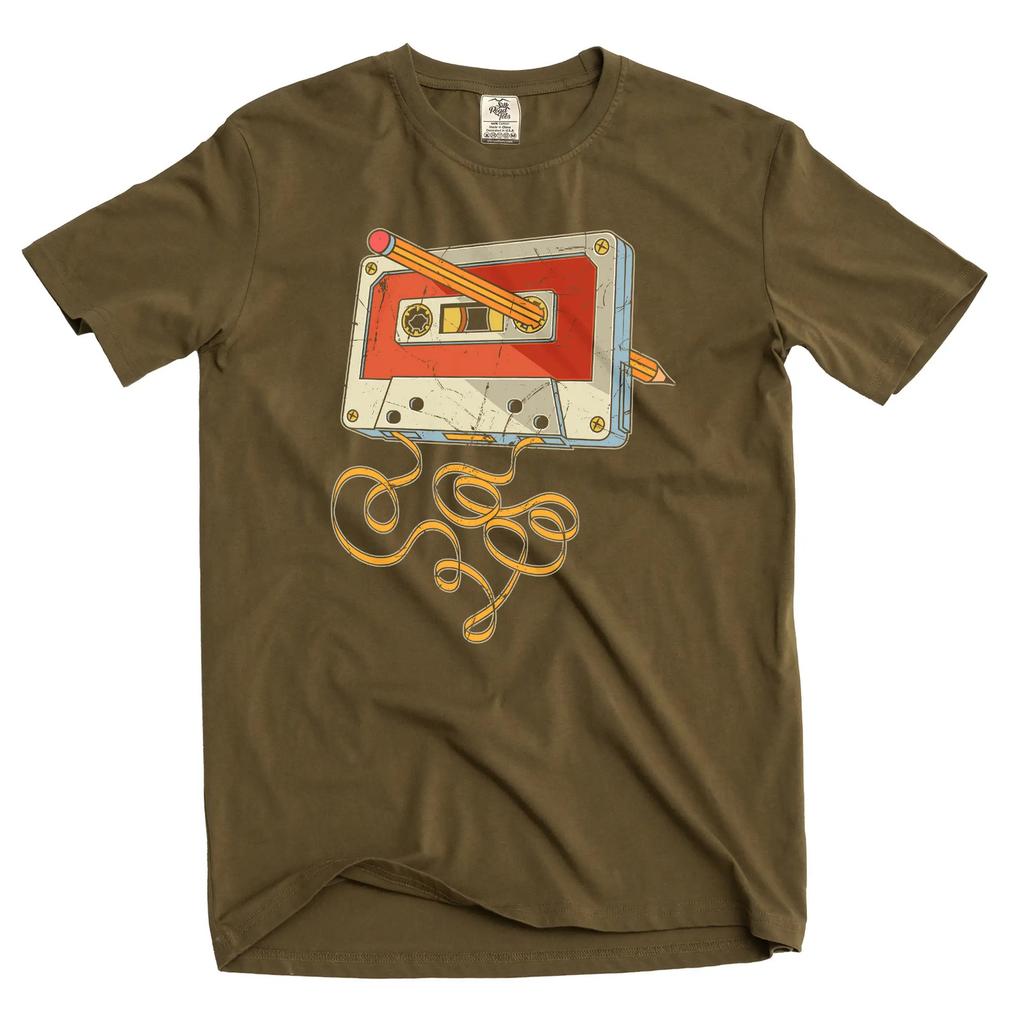 Men's Funny Cassette and Pencil T-shirt 80s 90s Born Millennials Tee Shirt