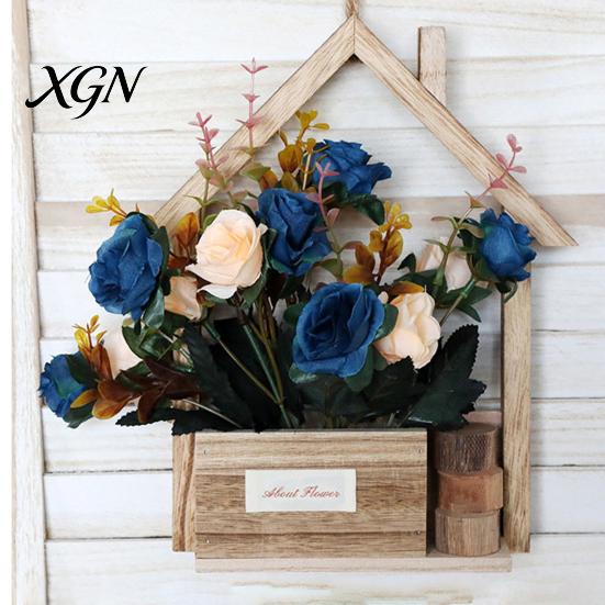 Rustic Home Wall Decoration Wooden Planter, Creative Hanging Flower Pot Basket for Indoor Plants Decorative Faux Flowers, Decor Living Room