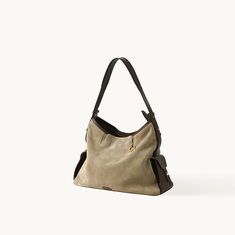 

Crjktvt Jiang Qiming Same Style Tracking Travel Hobo Bag Female Large Capacity Crossbody Computer Bag Commuter Tote Medium Camel Brown Suede