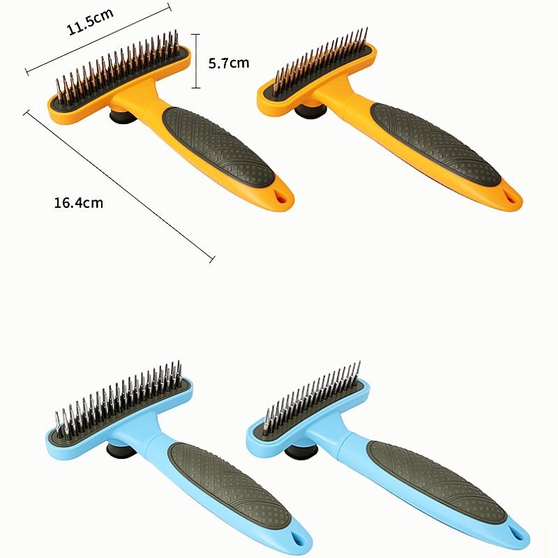 Dog Comb One-click Dog Brush Double Row Rake Combs for Dogs Hair Knot Cleaning Self Cleaning Dogs Rake Comb Pet Grooming Brush