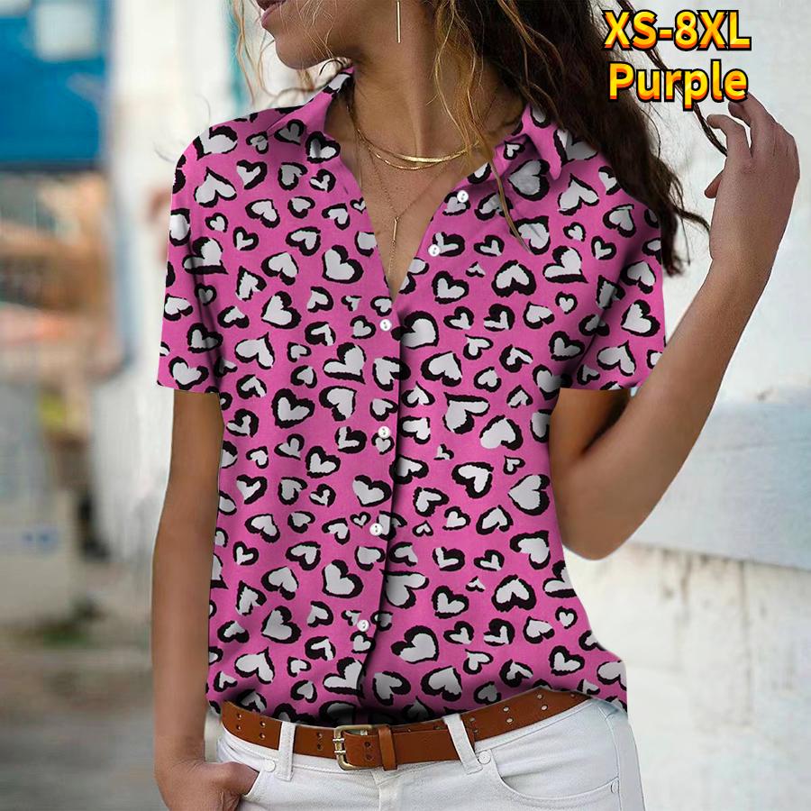 2025 Sommer Neue Mode Damen Leopardenmuster Bedruckt Kurzarm V-Ausschnitt Lässig Knopfleiste Hemd Top