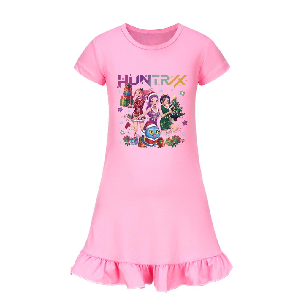 5084 Kids Girls Christmas New Year Mira Zoey Rumi Printed Ruffle Short Sleeves Casual Dress