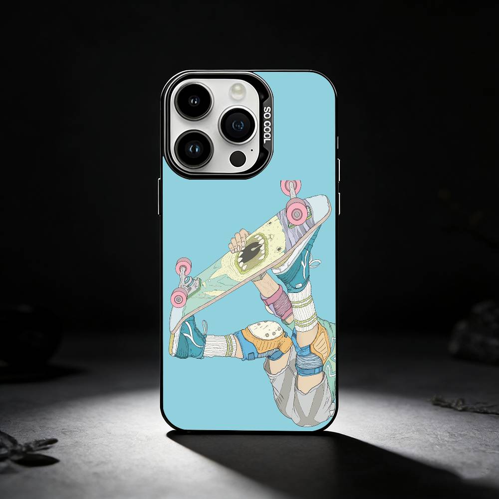 COOL S-Skateboard Phone Case For iPhone 17,16,15,14,13,12,11 Plus,Pro Max,XS,Colored silver phone case