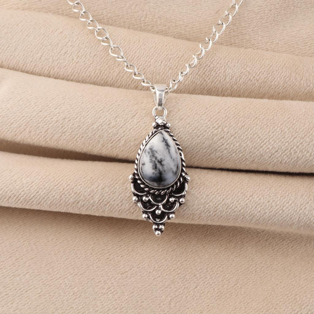 Dendritic Opal Gemstone 925 Sterling Silver Jewelry Pretty Pendant 1.5" For Her PP-70-28
