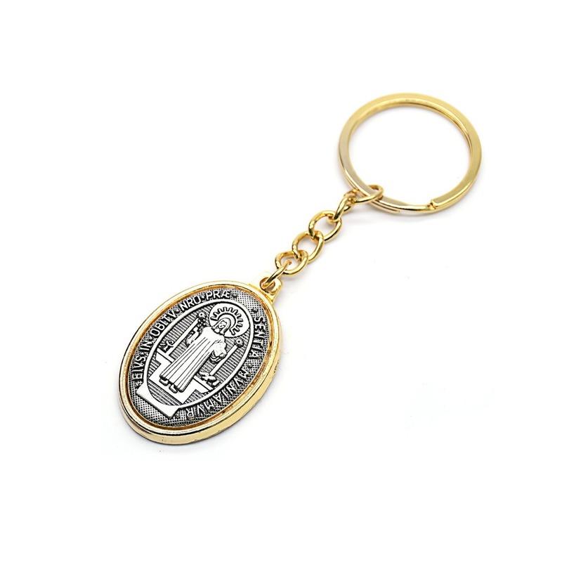 Ancient Oval Virgin Holy Father Saint Benedict Exorcism Ancient Silver Pendant Catholic Relic Keychain Religious Ornaments Church Gifts