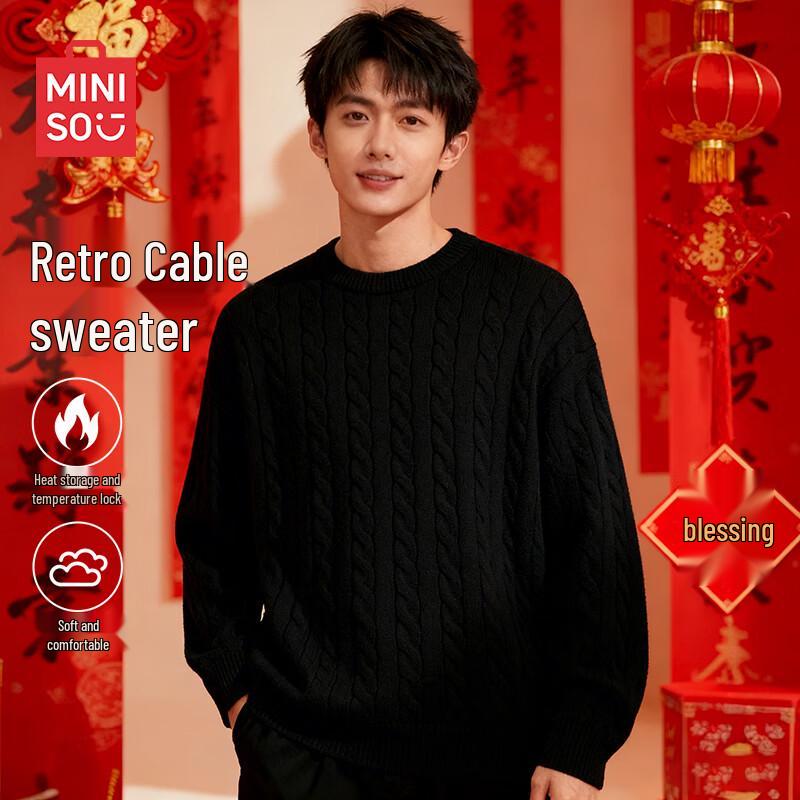 MINISO Men's Warm Loose Fit Round Neck Knit Sweater