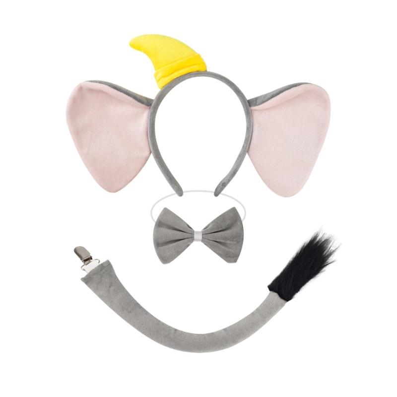 1/3/4 Delar Elefant Kostym Set Elefantöron Hårband Svans Fluga Tutu för Halloween Utklädnad Djur Cosplay Kostym