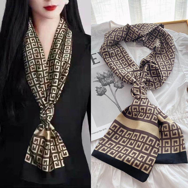 Luxury Design Print Hair Ribbon Scarf Women Neck Tie Bag Scarfs Satin Silk Skinny Headscarves Ladies Foulard Floral Bands