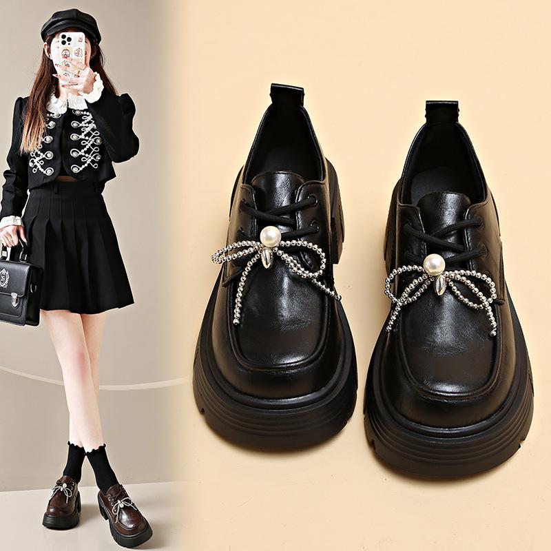 Retro British Style Heightening Lace-up Loafer Single Shoes for Women's Autumn New Thick-soled Jk Small Leather Shoes for Women