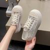 Fashion Women's Shoes 2025 Fashion Summer Casual White Shoes Cutouts Lace Canvas Hollow Breathable Platform Flat Shoes Woman Sneakers