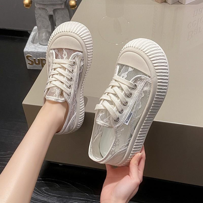 Fashion Women's Shoes 2025 Fashion Summer Casual White Shoes Cutouts Lace Canvas Hollow Breathable Platform Flat Shoes Woman Sneakers