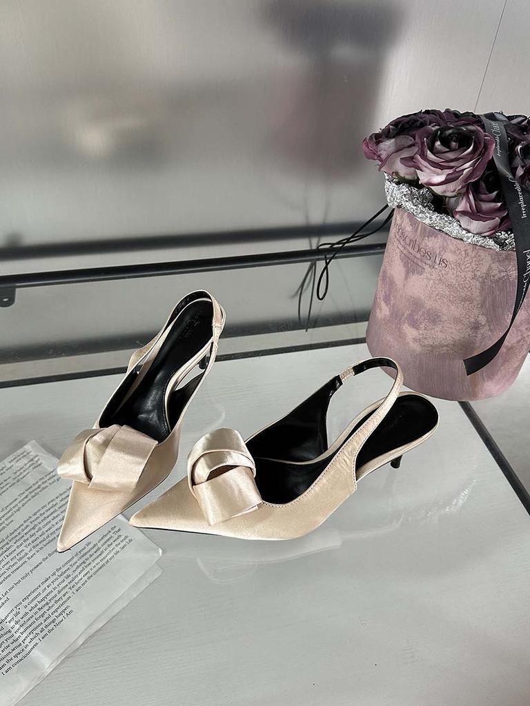 Mode Mode Damen Sandalen Spitzschuh Sommerkleid Schuhe Dünne Hohe Absätze Fersenriemen Beige Rosa Grün Schwarz Satin Party Sandalen Pantoletten