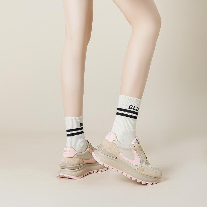 Women's spring new leather platform sports style casual shoes versatile, lightweight and non-slip running shoes