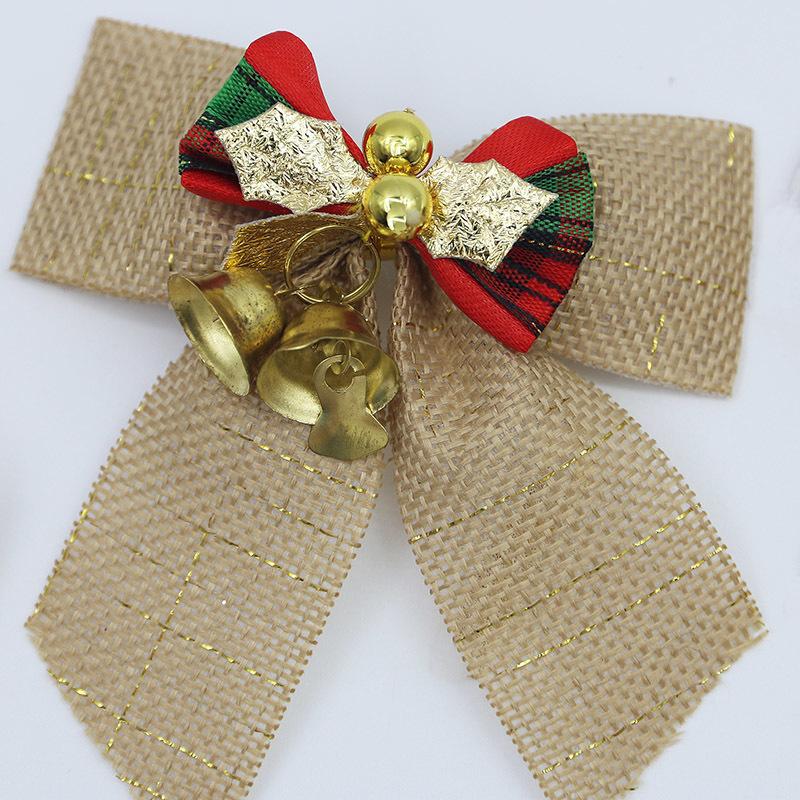 (5 Pcs/pack)8cm Christmas Checkered Butterfly Knot With Bell Christmas Decoration Home New Year Celebration Handmade DIY Pendant