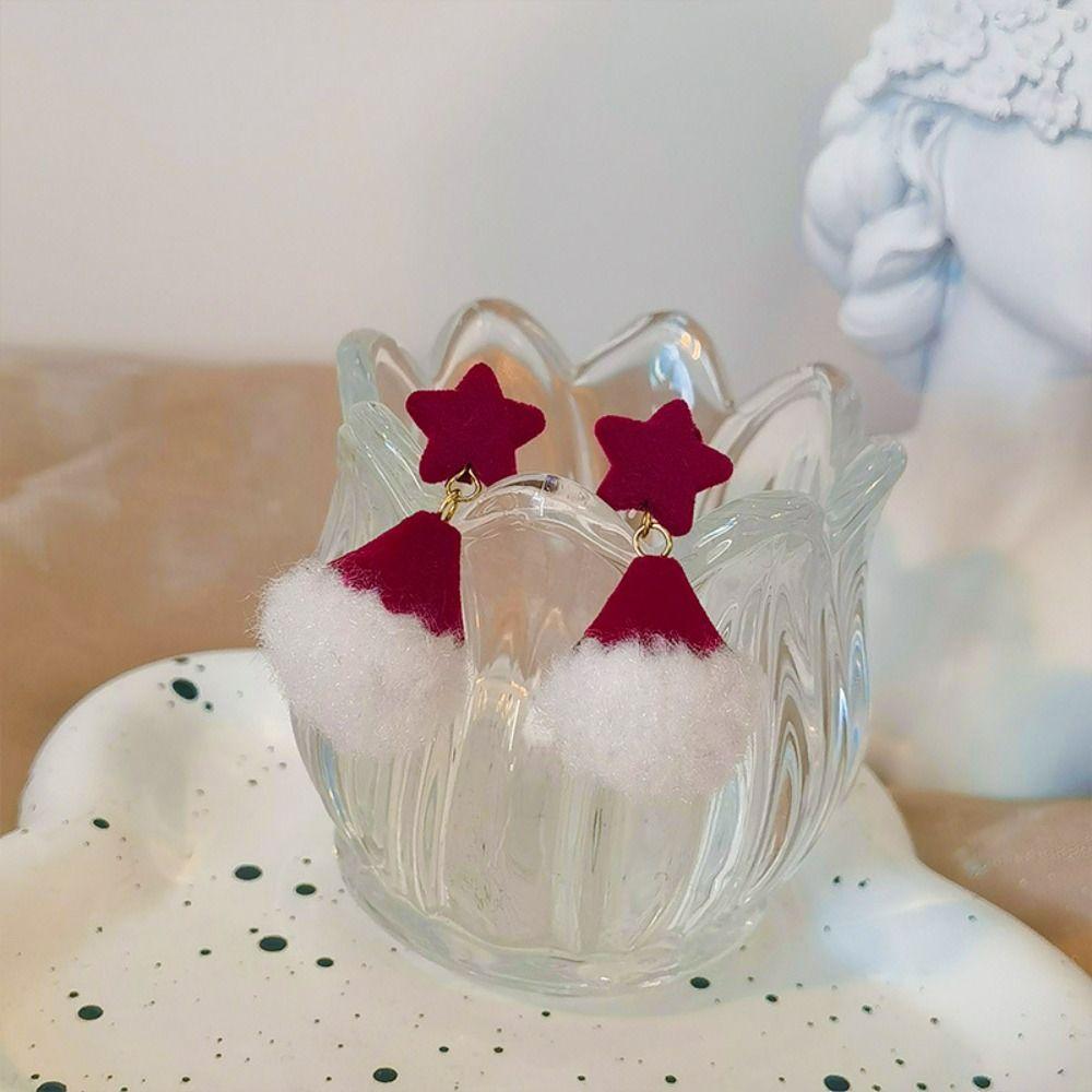 Snowman Merry Christmas Earrings Star Xmas Earrings Studs Fashion Pearl Plush Pendant  Xmas