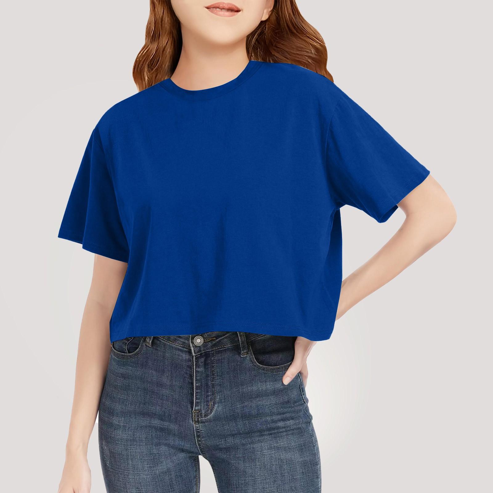 

Футболка для детей для мальчиков и девочек с принтом, цветная, с открытым пупком, короткий рукав, свободный крой, пуловер, топы 100 синий