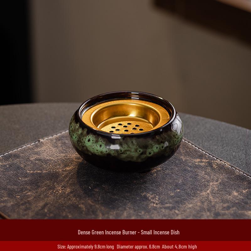 Portable Ceramic Sandalwood Incense Burner: Golden Bowl Ornament & Incense Plate