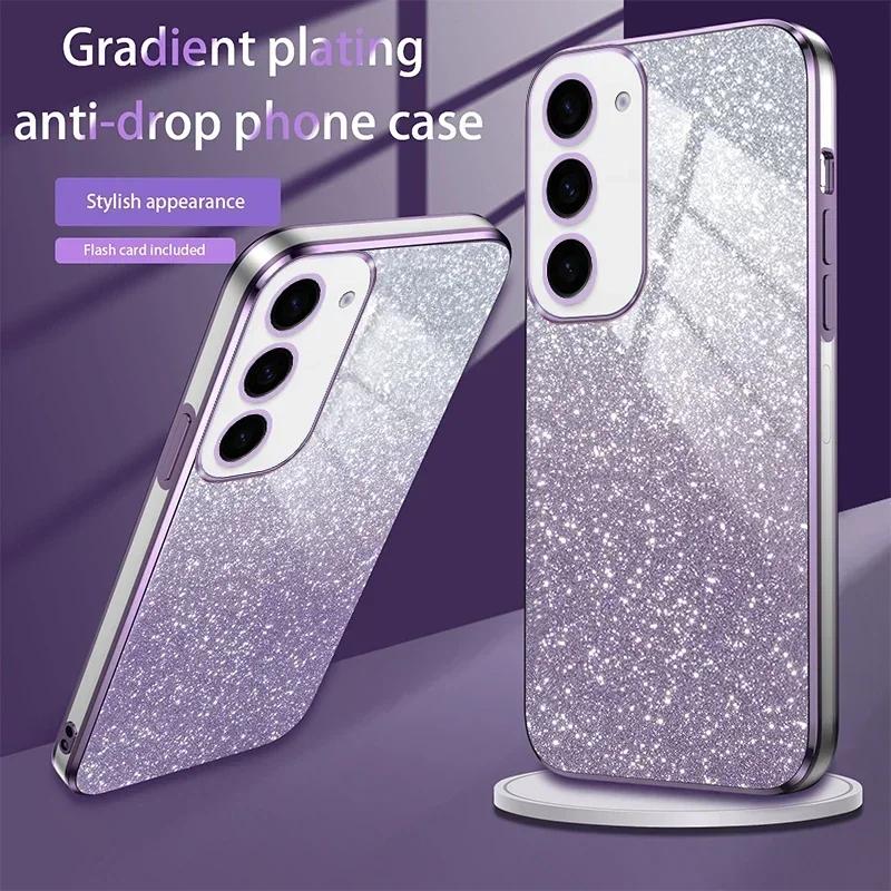 Custodia per Telefono in TPU con Anello Magnetico e Glitter per Samsung Galaxy S25 Ultra S24 S23 FE S22 S21 S20 S10 Plus Note 20 Ultra Pro