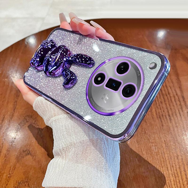 

PC+TPU Cover for Oppo Find X7 Pro,Cute Rabbit Drop Resistant Kickstand Cell Phone Case Purple