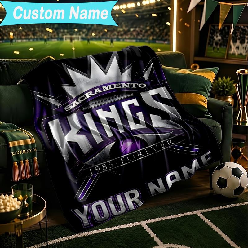 1PC Custom Name Blanket Sacramento Basketball Logo Flannel blankets Patterns Throw Blanket All-Season Soft Gift for Couch, Bed, Camping, Birthday gift