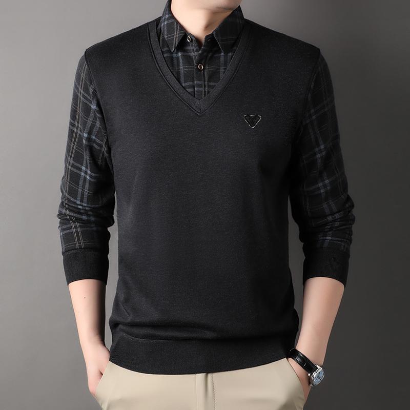 Quality Winter Men Fleece Sweater Shirt Collar Thickened Pullover Autumn Winter Clothes Jumpers Fashion Knitwear