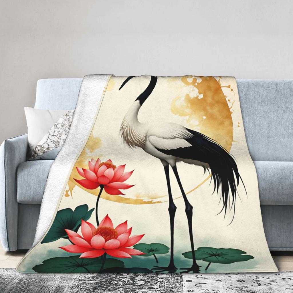 Soft Warm BlanketStudents Travel Chinese Style Crane Throw Blanket Flannel Bedspread For Couch Bed Novelty Sofa Bed Cover