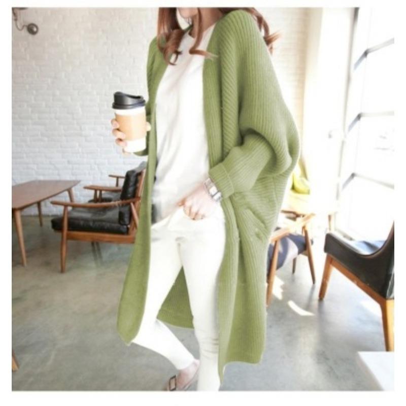 Autumn and Winter  Women's Sweater Cardigan Jacket Medium Long Loose Casual with Bat Sleeves Irregular Design