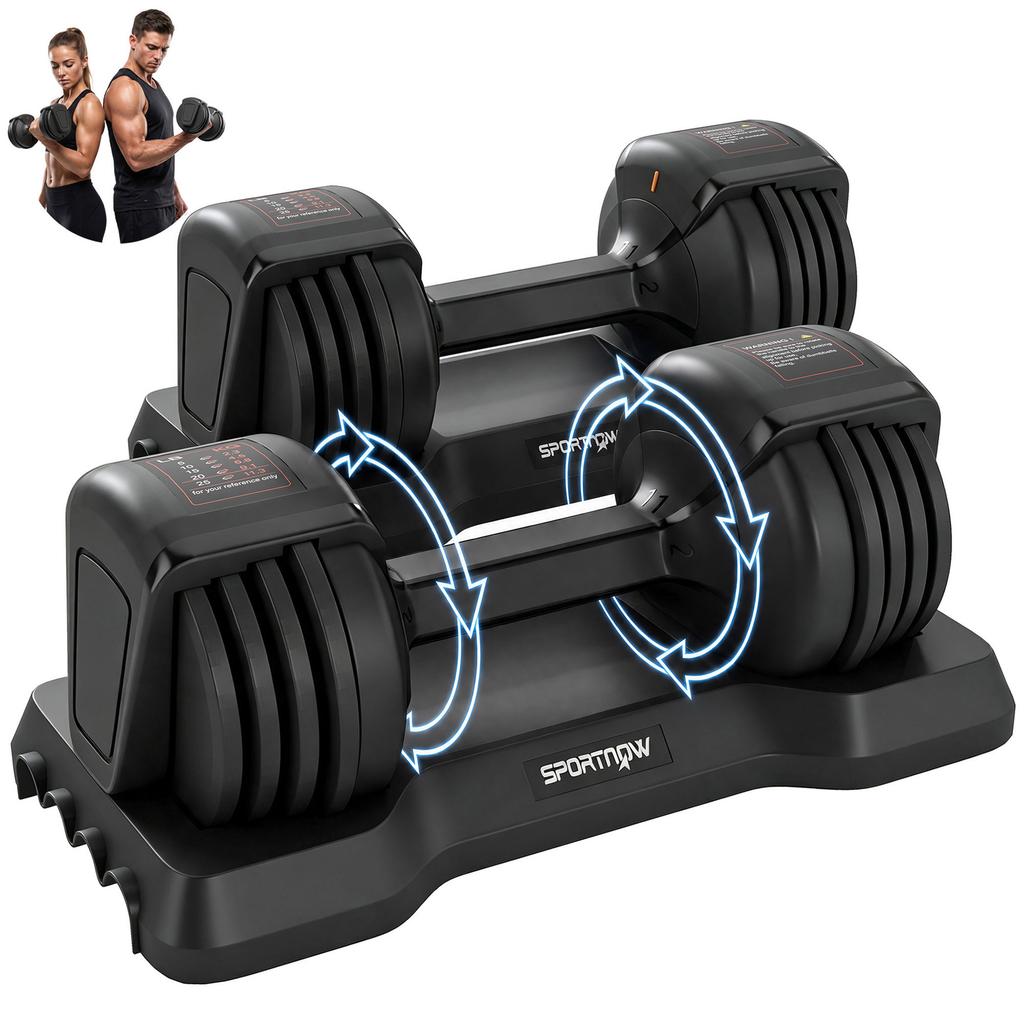 Quick-Adjustable Dumbbells, 5 Levels, 2 X 11 Kg, Safety Lock, Non-Slip Handle, Storage Bases, Black