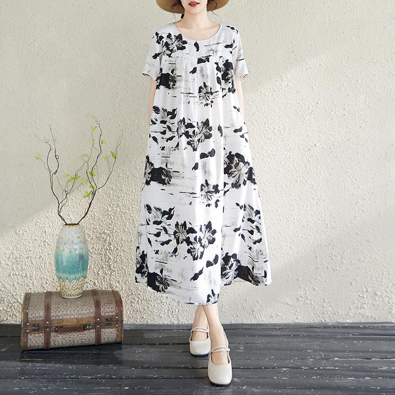 Letné oversize šaty Elegantné dámske dlhé šaty s krátkym rukávom Plus veľkosti