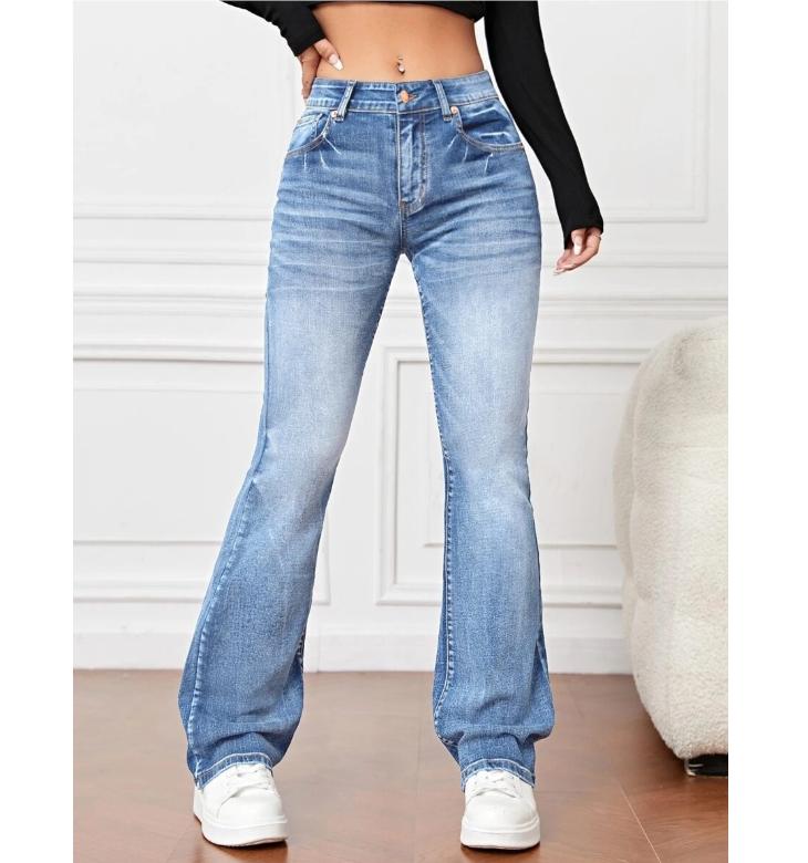 

Fashion Whitish Micro Flared Jeans Women High Waist Slim Fit Denim Pants Female Four Seasons Casual Commuter Trousers Streetwear XS світло-синій колір