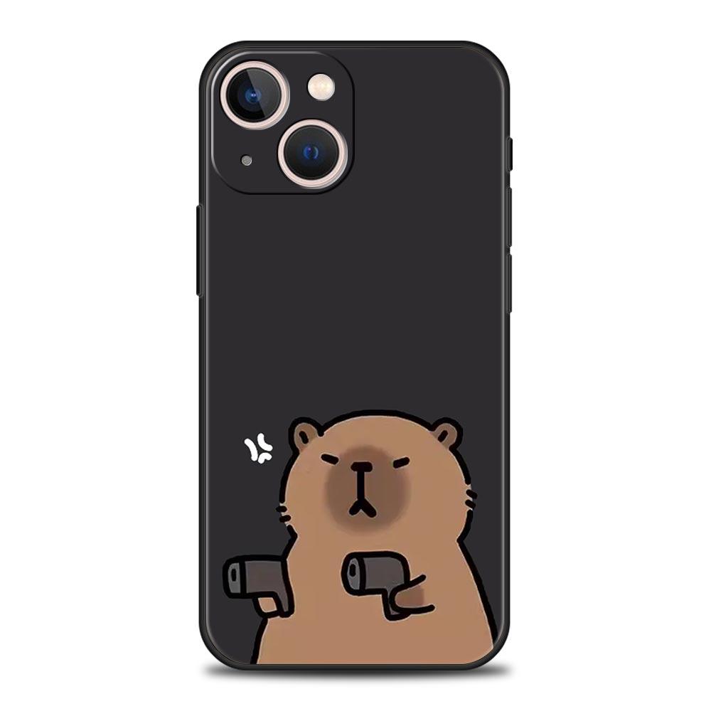 Cute Capybara Phone Case For iPhone 17 16 15 Pro Max 11 12 13 14 7 8 Plus SE 2020 X XR XS Cover Soft Black