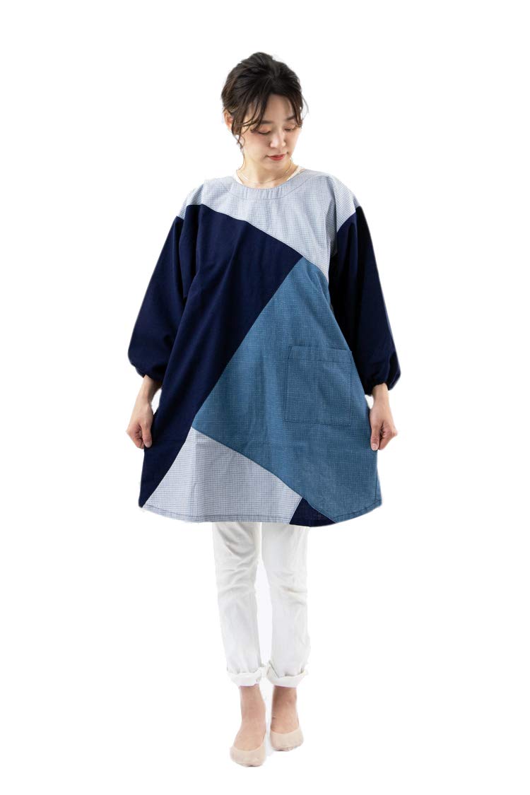 

Kurume weave switching cooking apron made in Japan blue [Tayutafu] women s синий