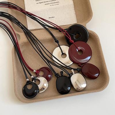 Geometric Leather Rope Long Necklace Black Sweater Chain New Water Drop Pendant Necklace  Gifts