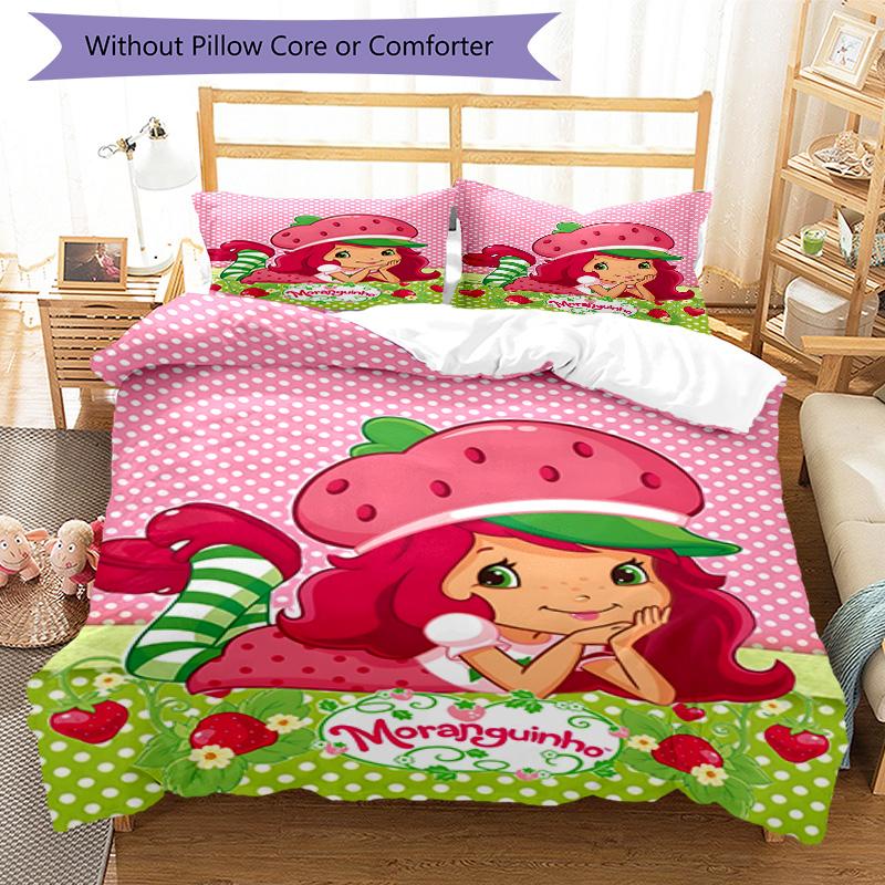 3pcs Princess Strawberry11 Design Cover Set - HD Printed Bedding with 1 Cover and 2 Pillowcases - Perfect for Home and Dorm Decor