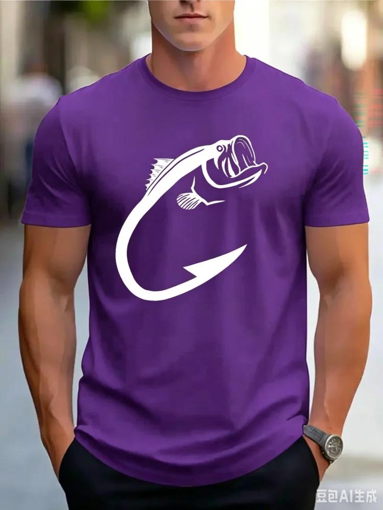 Fashion Fishing Pattern Printed T-shirt Funny Fish Graphic T Shirt Summer Casual Crew Neck Short Sleeve Street Tops