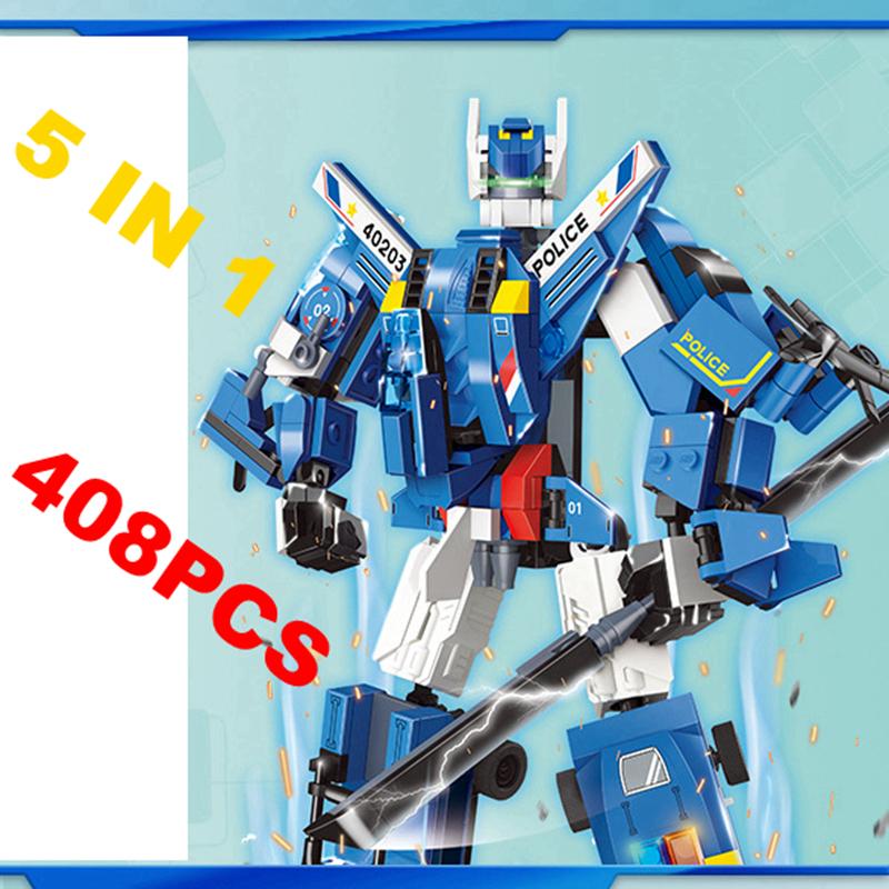 CITY Transformation 5 In 1 Morphing Robot 408PCS Car Aircraft Truck Tank Boy's Toy Building Blocks Toys Educational Bricks Gift No Box