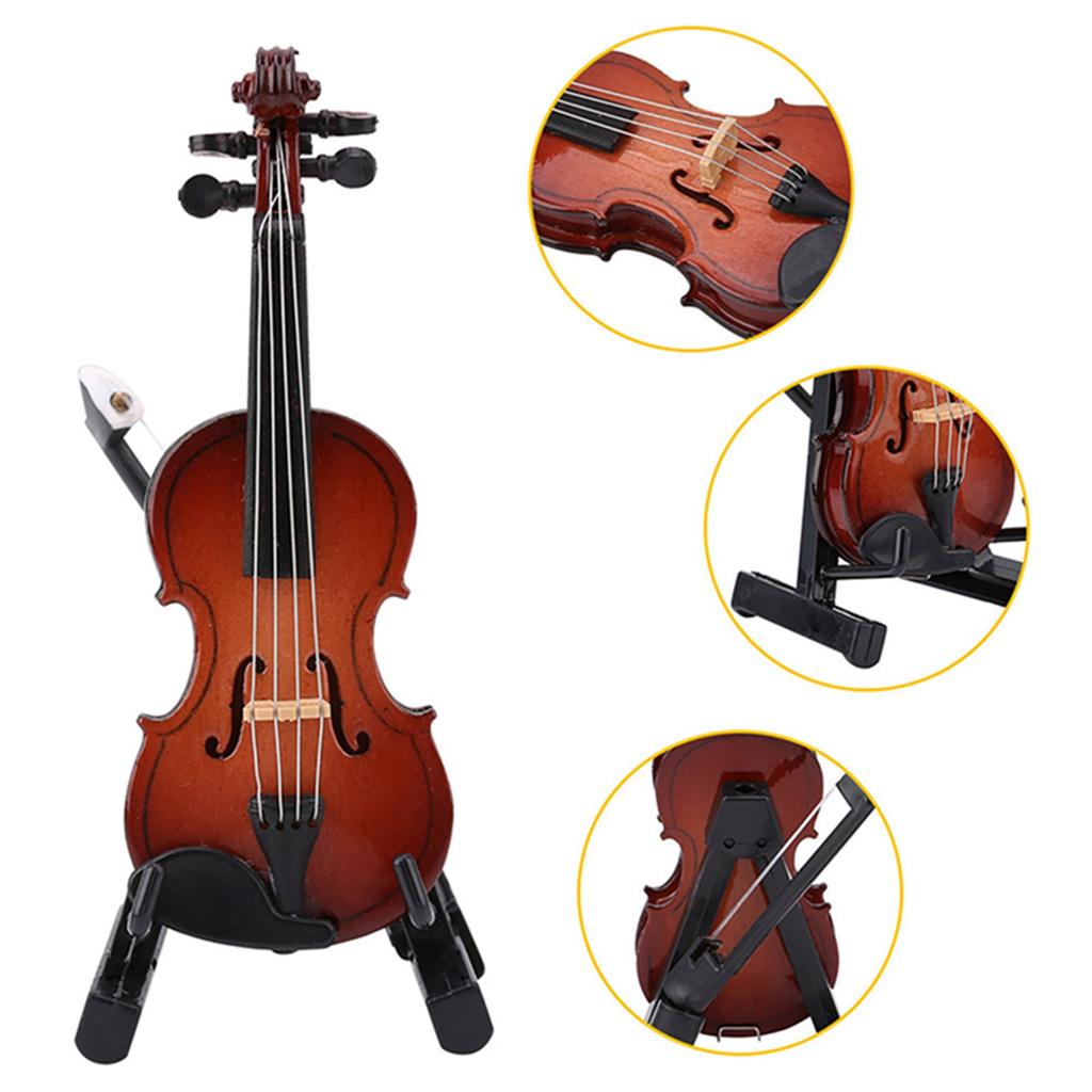 Mini Musical Instrument Model Miniature Violin Model with Stand Case Dollhouse Accessories Mini Musical Instrument Decor Gift