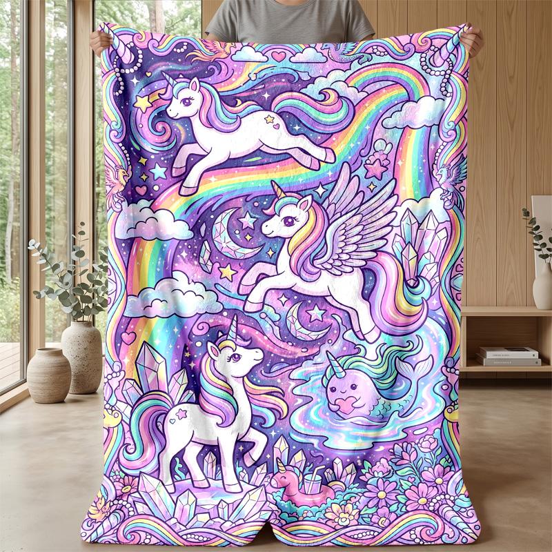 Fantasy Forest Unicorn Theme blanket Lightweight Warm Flannel Blanket Decorative Throw Blanket for Home Decoration