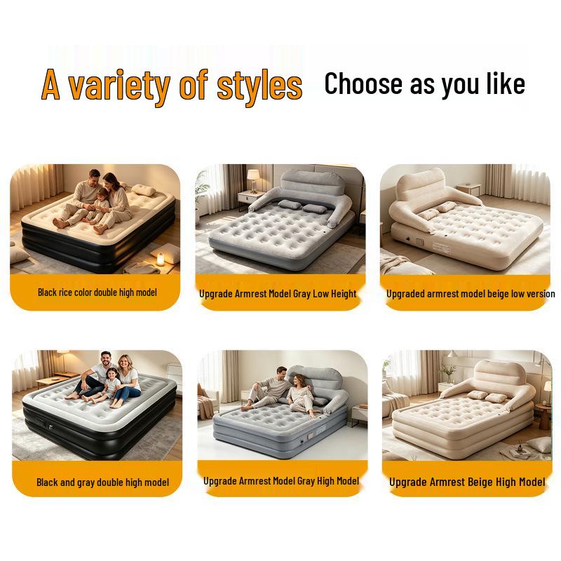 Xiyin Automatic Inflatable Camping Mat with Built-in Pump, Flocking Surface, Headboard, and Extra-Thick Design