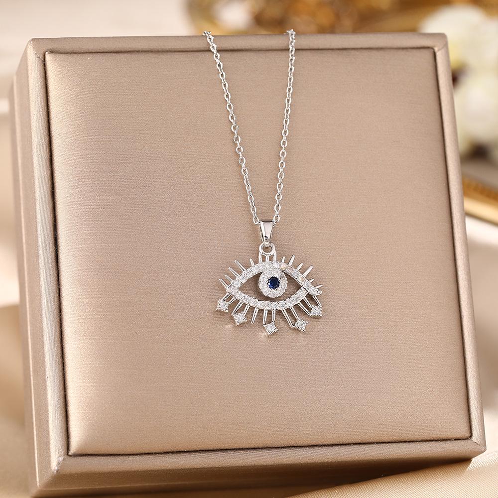 Women's Titanium Steel Blue Evil Eye Pendant Necklace - Light Luxury Clavicle Chain Jewelry