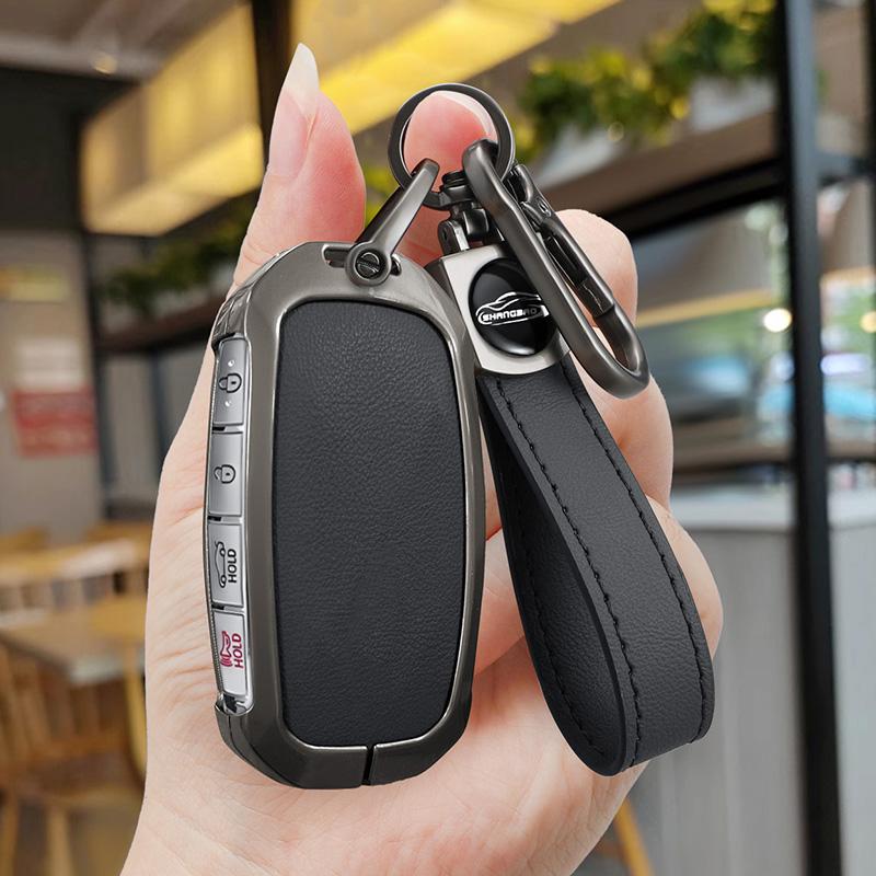 Interior Mouldings 2025 New Zinc Alloy+Leather Car key case cover shell Fob For Genesis G80 2023 2024 2025 G70 G90 G90RS4 GV60 G
