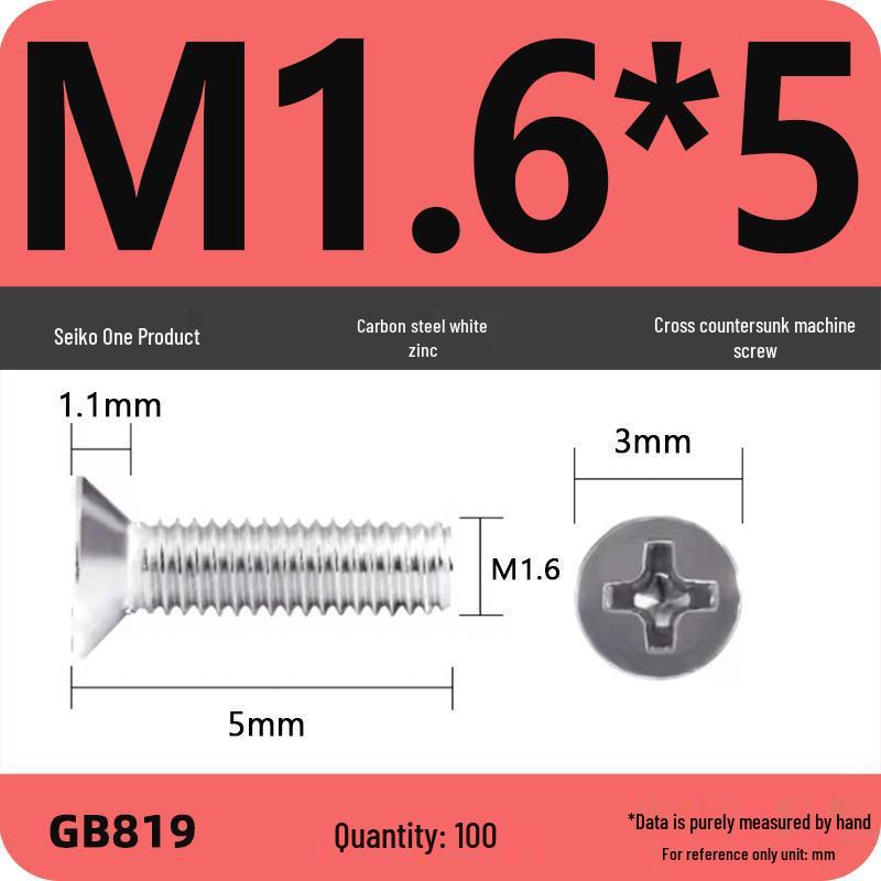 GB819 Zinc-Plated Carbon Steel Phillips Countersunk Screws: M2-M10