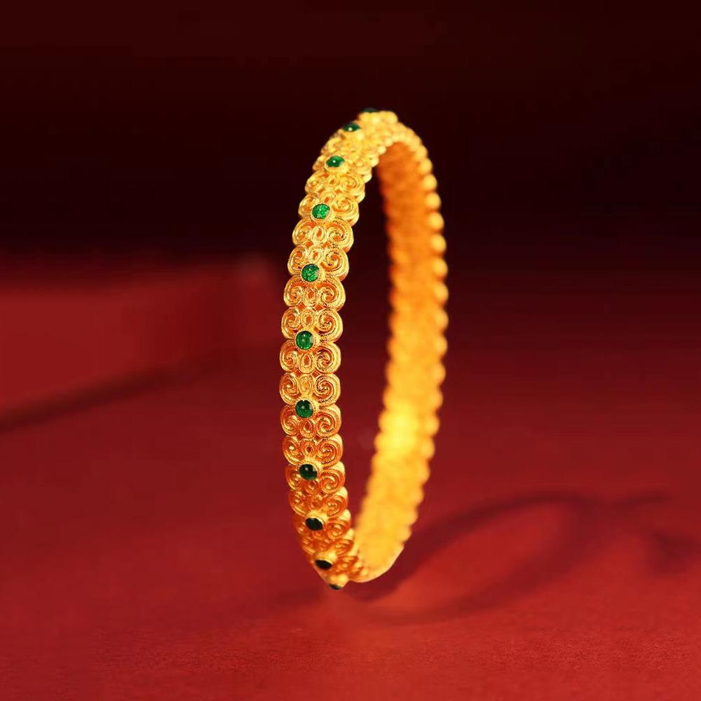 Vietnamese Vintage Openwork Sand Gold Bangle: Brass, Gold-Plated, Women's Retro Bracelet for Good Fortune