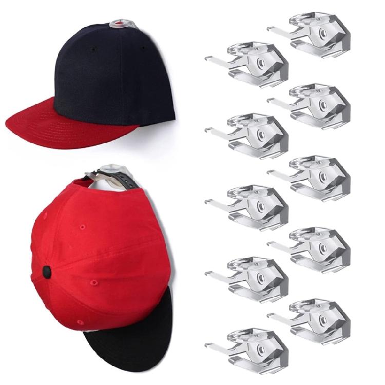 10Pcs/pack Adhesive Hat Hooks for Wall Closets Bedroom, No Punching Hat Rack Display Holder Bracket for Baseball Caps