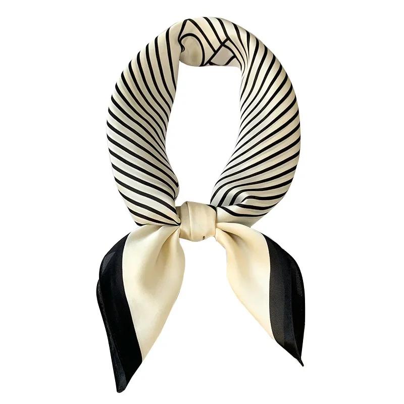 Luxury Brand Silk Square Plaid Scarf Women Satin Neck Hair Tie Band Soft work neckerchife 2024 NEW Hijab Head Female Foulard